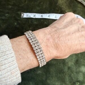 Vintage Three Row Rhinestone Stretch Bracelet